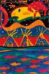 Dawn OMAN “ This Land “ Canvas Native Art Yellowknife Indigenous Chipewyan Dene
