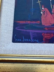 STAN JOHNSON PAINTING ILLUSTRATION CHURCH WORSHIP CEREMONY MID CENTURY LISTED