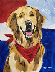 Patriotic Pooch Golden Retriever Red White Blue Dog Original Art 14×11 Canvas