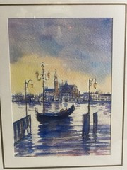 Venice Italy Watercolor Painting Original Artwork Gondola Signed Framed Matted