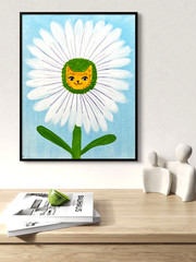 Daisy Cat Flower Original Acrylic Painting Whimsical Cat Art 8×10 Sienna Gold