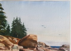 BUCKS COUNTY Pennsylvania PAFA Artist MAINE COAST W/C Painting ~ RONALD E. HOWER