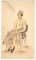 Handmade Indian Miniature Painting Of Indian King On Royal Chair 7.5×13 Inches