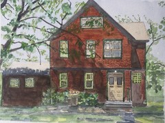 LITCHFIELD, CT, HOUSE IN / ORIGINAL WATERCOLOR / 9″ H X 12″ W / MIMI DAVIS, ARTI