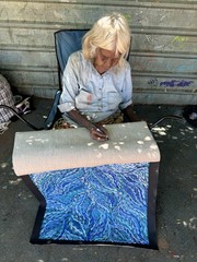 Rosemary Petyarre .Authentic Aboriginal Art. Bush yam flower, Size; 110 X 60cm