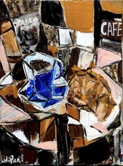 Coffee Croissant Original Art 9×12 Canvas Cubism Art Fine Art Abstract Decor