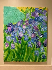 Original Painting Impressionism Iris Field with Pond 24×30″ Acrylic On Canvas