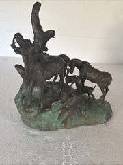 Animal Bronze 19th Century Deer Group By Ronl 1971