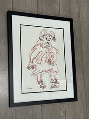 HILDA EPNER B1929 D2023 QUALITY ABSTRACT SINGLE LINE DRAWING FRAMED 17”x21” RED