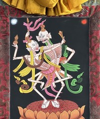 CITIPATI HAPPY COUPLE ORIGINAL TIBETAN THANGKA WITH SILK BROCADE BUDDHIST ART