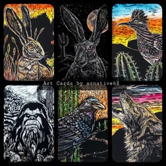 Landscape Original ACEO Moon Deer Cabin Campfire Mountain Scratchboard Art Card