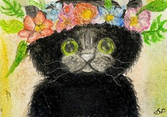 ACEO Original Painting Signed Cats And Love Kitten Art Card Watercolor SP