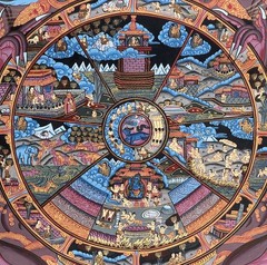WHEEL OF LIFE BHAVACHAKRA/ SAMSARA MANDALA ORIGINAL TIBETAN THANGKA PAINTING