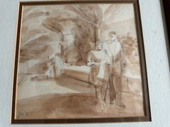 Dated 1971 Painting Pencil & Watercolor Modernist Original Frame Signed JW ’71.