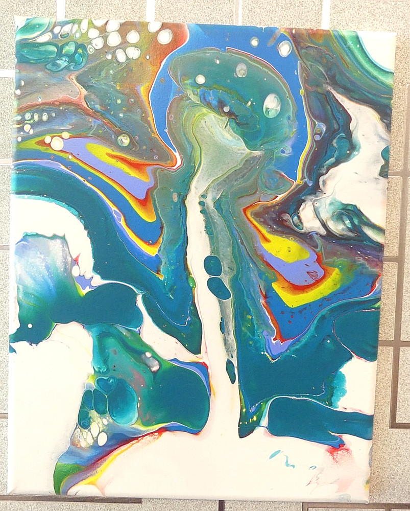 Original Acrylic Pour Painting 11×14 Aqua Blue Abstract Modern Wall Art Canvas