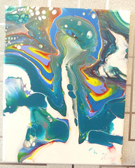 Original Acrylic Pour Painting 11×14 Aqua Blue Abstract Modern Wall Art Canvas