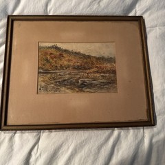 Antique Watercolor Landscape Painting Artist Signed & Dated 1901 Matted & Framed