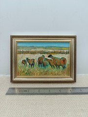 Summer nature Oil painting Original art Rural landscape sheep 6 x 4 inches