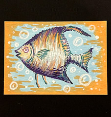 ACEO Original, Abstract Fish Under Ocean Mini Art Painting, by Annibbie