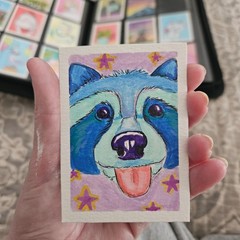ACEO Art Original Acrylic, 2.5 x 3.5 inches, raccoon close up