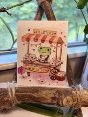 ACEO Print by AmberInWatercolor Cute Frog Love Letters Café Animals Nature Love