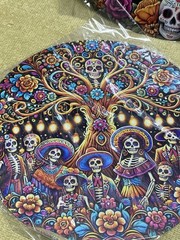 LOT OF 4 NEW Mexican Day Of The Dead Skeleton Round Aluminum Signs