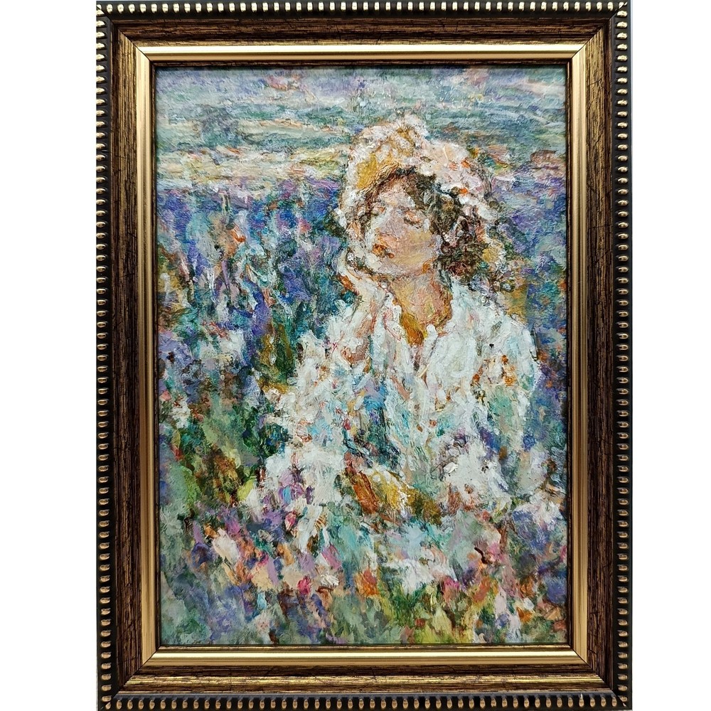 Woman Lavender Field Original Oil Painting 5×7 Framed Signed Impressionist Art