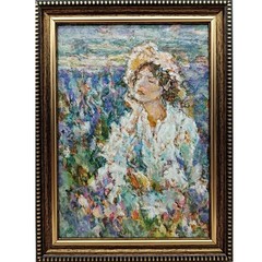 Woman Lavender Field Original Oil Painting 5×7 Framed Signed Impressionist Art