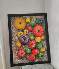 Original Tomato Painting Acrylic Framed Kitchen Wall Art Rustic Farmhouse Decor