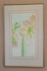Original Watercolor Matted Framed Painting Amaryllis Floral Pinks 12.5″ x 19″