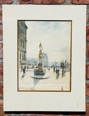 C1890 French School Watercolor. Rue De Jeanne d’Arc. Joan Of Arc. Rochefoucald
