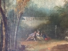 18th Century Romantic Gallant Scene Park Lovers in Garden Versailles Oil Canvas