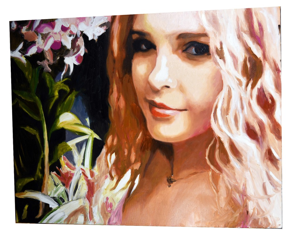 Retro 35″ Oil Painting Canvas Young Blonde Woman Portrait Stephanie Agnew Art