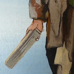 Jon Helland Painting 24×30 Clown Carpenter Blue Sky Rags READ DESCRIPTION OFFER