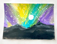 ACEO Original aurora northern lights landscape mountains Cherie Donnell ATC OOAK