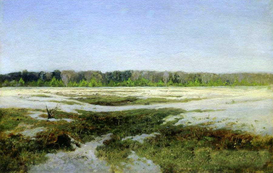 Oil painting Isaak Iliich Levitan – Early spring field landscape with snow
