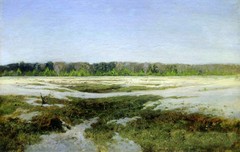 Oil painting Isaak Iliich Levitan – Early spring field landscape with snow