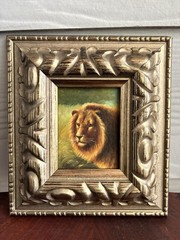 Vintage Oil Painting Framed Lion Original Ornate French Country Style Small ART