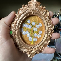 Flowers,lily Of The Valley ,original miniature Painting,small,mini,framed