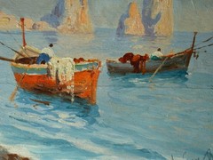 Gaetano ESPOSITO (1858-1911) Fishing Boats on the Coast off Capri.