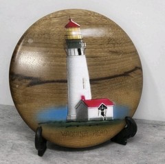 Myrtle Wood Oregon Lighthouse Painting Signed Parry Johnson NOS Vtg Vaquina Head