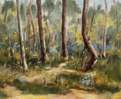 JOAN DONALDSON AUSTRALIAN OIL „AMONGST THE TREES MITCHAM“ 1978
