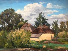 Oil Painting Unframed House Near the Forest Cherkas A Nature Painting Art n642