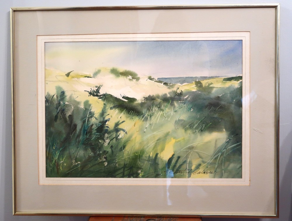 Vtg Cape Cod Dunes Watercolor Robert F. Calrow Signed Framed Matted HTF VGC