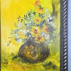 Vintage Mid Century Original Impasto Floral Oil Painting Pewter Frame 19.5×24”