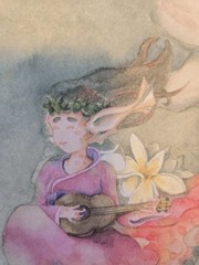 7.5″ X 9.5″ Signed Watercolor Art Featuring Koi Fish “ Goddess Of The Carp“ New