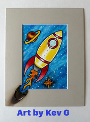 Original Watercolor Sci Fi Retro Rocket Painting ~ Art by Kev G