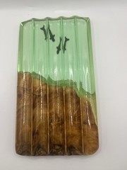 4×7.5in Resin Art Piece Green And Brown With Whales/water