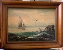 William H Truitt-Original Oil Painting-1930-Hulls Cove-Bar Harbor Maine-Sailboat