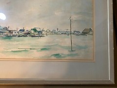 Vintage „Coastal Town Scene“ Watercolor Painting – Framed